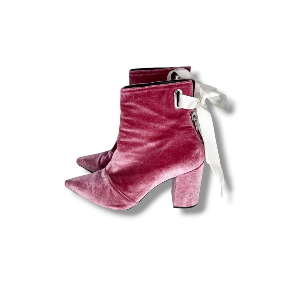 Robert Clergerie x Self-Portrait Karlit Pink Velvet Heeled Ankle Boots Size 38.5